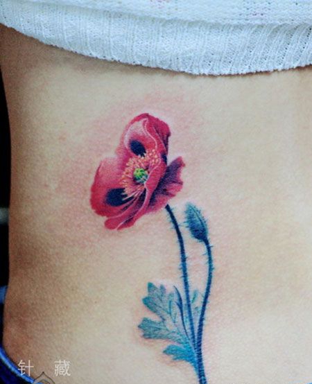 腹部罂粟花纹身图案