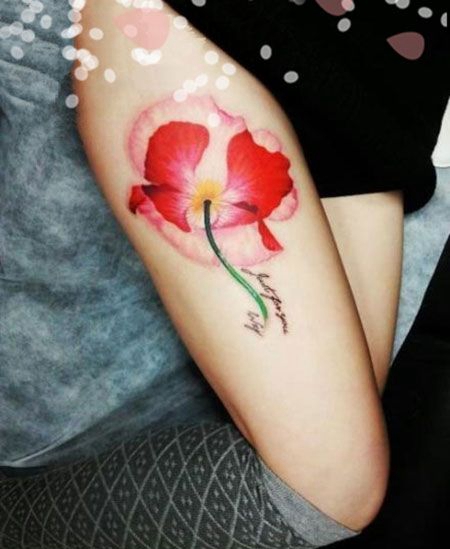 大腿性感罂粟花纹身图案