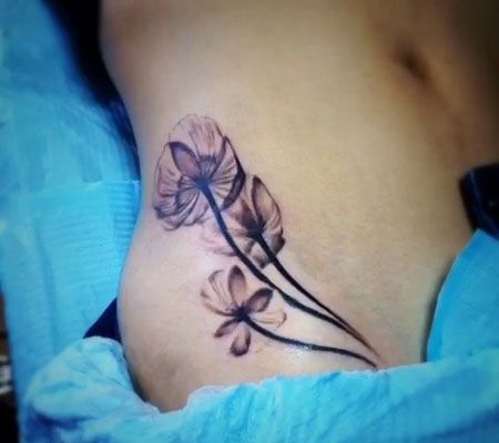 侧腰性感罂粟花纹身图案