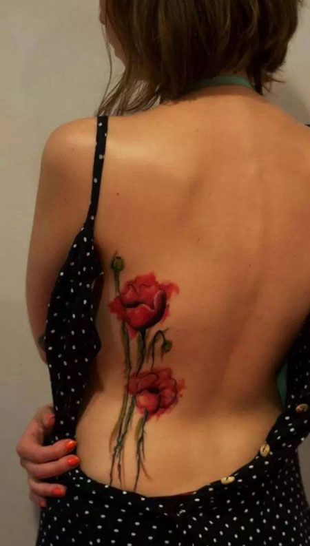 腰部性感罂粟花纹身图片