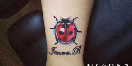 小腿上的瓢虫英文纹身图案