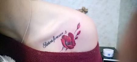 肩部性感罂粟花英文纹身图案