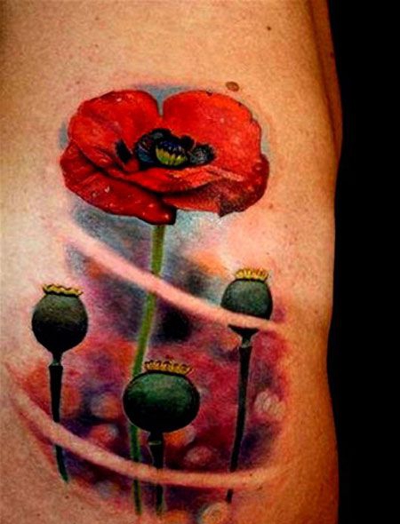 手臂罂粟花纹身图案