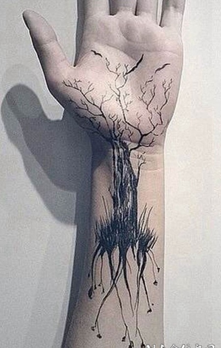 手腕上的大树脉络纹身图案