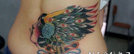 后腰上的印第安女郎纹身图案