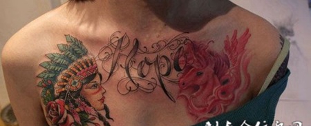 花胸印第安女郎纹身图案