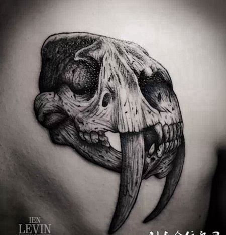 后背上的恐龙头骨纹身图案