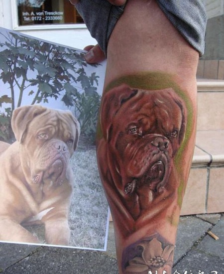 小腿上的沙皮狗纹身图案