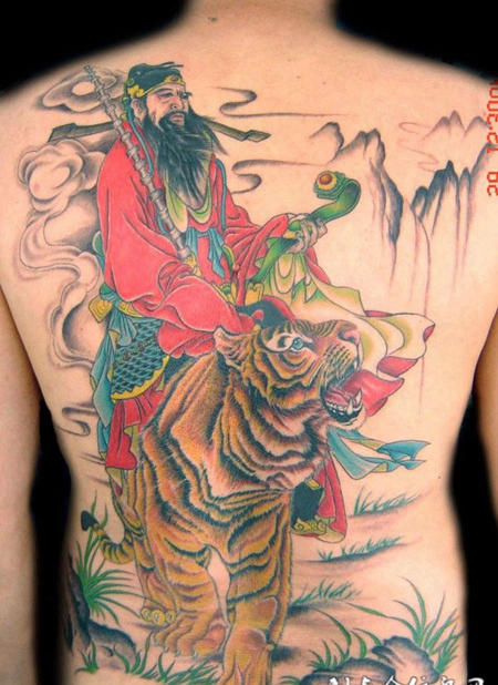 后背上的武财神赵公明纹身图案