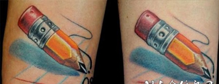 小臂上的铅笔纹身图案