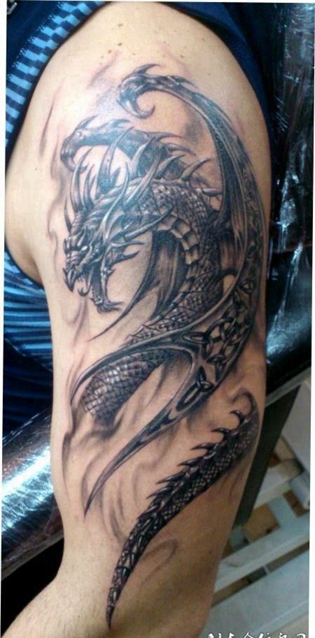 胳膊上的欧洲龙纹身图案