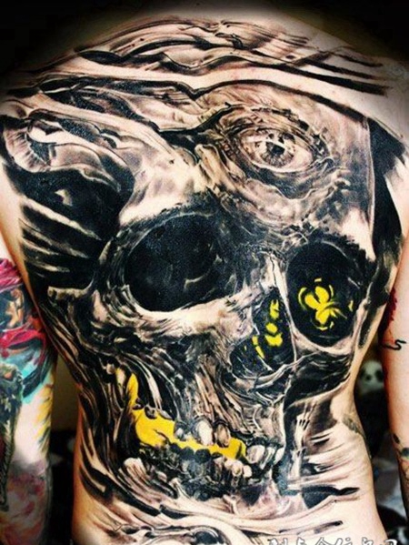 满背三眼骷髅纹身图案