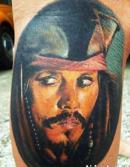 加勒比海盗杰克船长肖像纹身图案