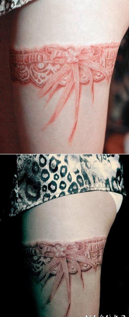 腿上的蕾丝花边纹身图案