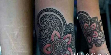 小臂上的海娜花纹身图案