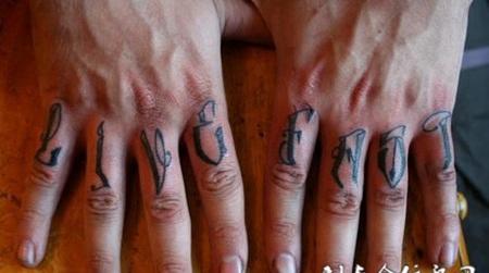手指上的花体字英文字母纹身图案
