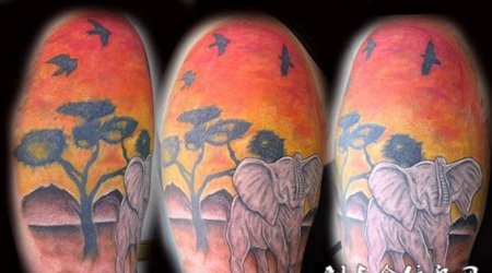 大臂上的小白象纹身图案