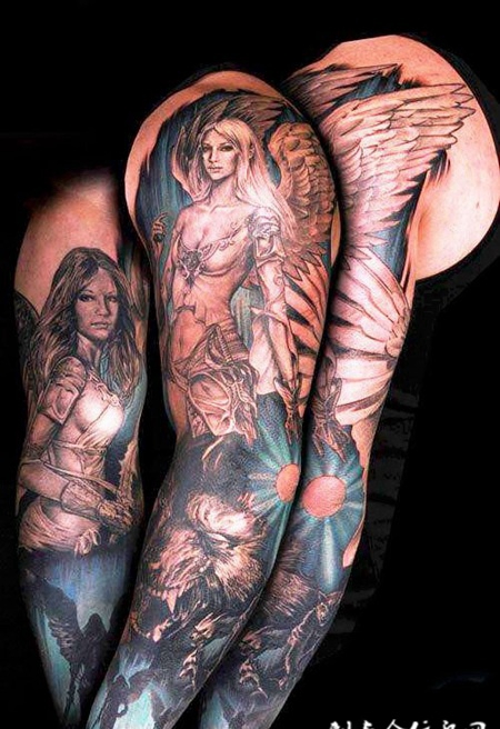 天使花臂纹身图案