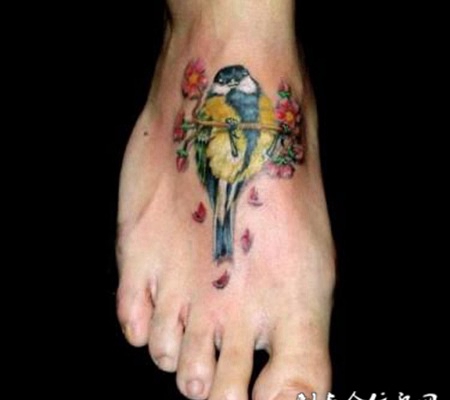 脚面上的鹦鹉纹身图案
