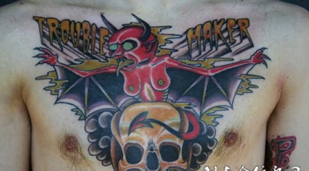 花胸蝙蝠骷髅纹身图案