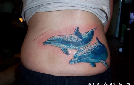 后腰上的海豚纹身图案