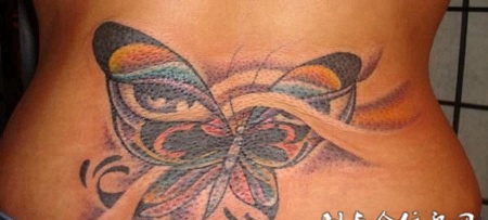 后腰上的眼睛蝴蝶纹身图案