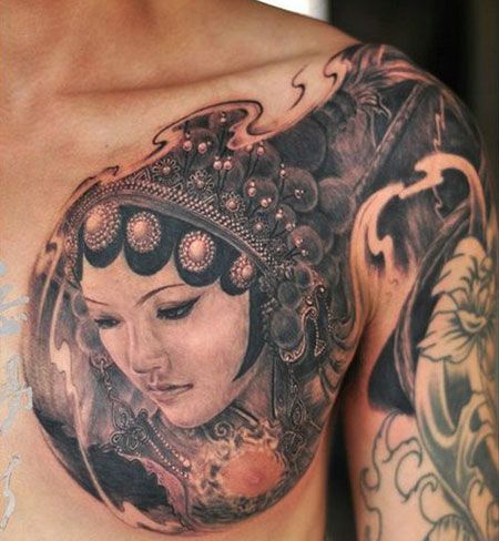 胸部戏子纹身图片