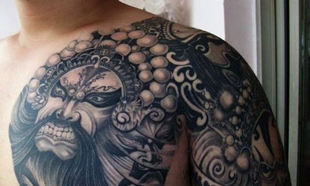 胸部经典戏子京剧纹身图片