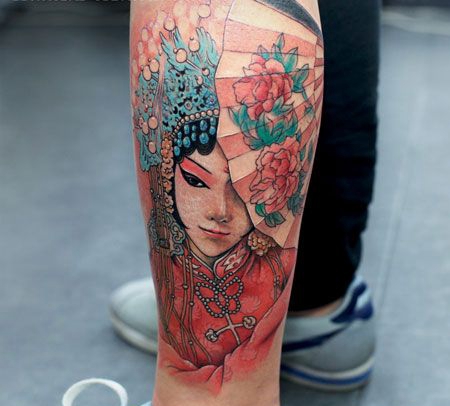 小腿戏子纹身图片