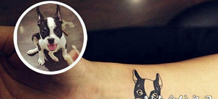 手腕上的小狗纹身图案
