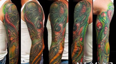 花臂骷髅机械纹身图案