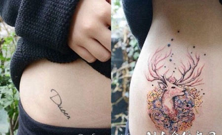 腰侧的遮盖麋鹿纹身图案