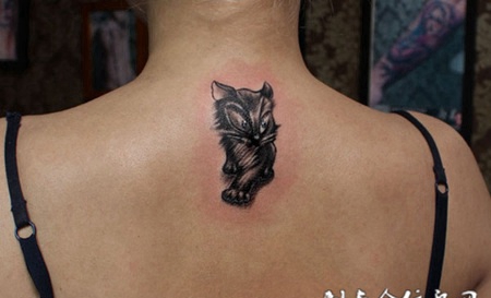 后背上的小浣熊纹身图案