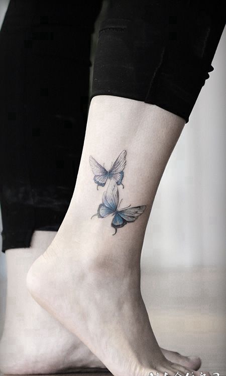 双宿双栖，脚踝蝴蝶小清新纹身
