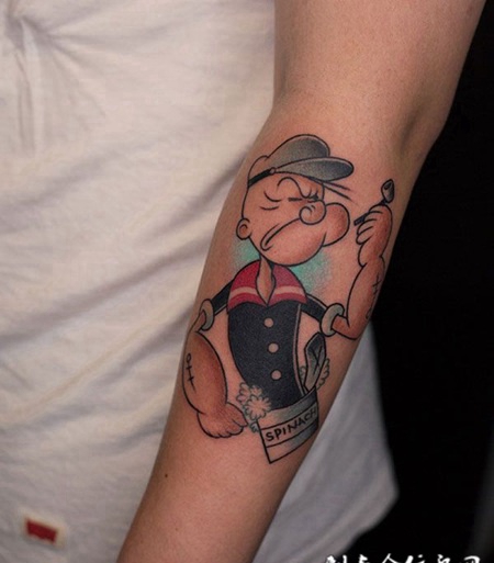 力大无穷，手臂大力水手卡通彩绘纹身