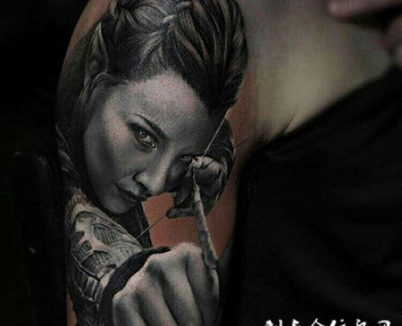 百发百中，手臂弓箭手肖像纹身