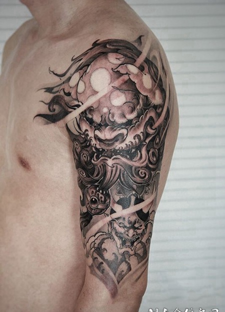 魔兽神威，手臂唐狮霸气纹身图案