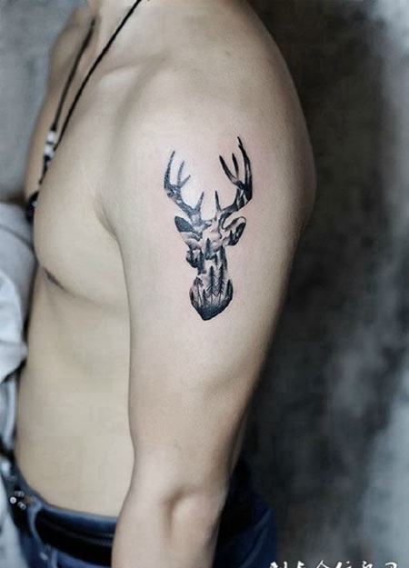 林深有鹿，手臂麋鹿纹身图案