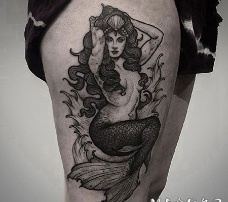 人鱼之歌，大腿美人鱼个性纹身
