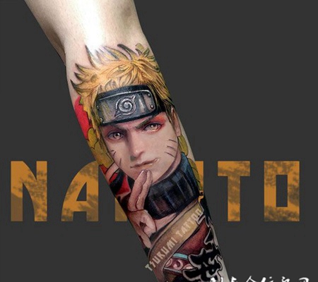 火影忍者，腿部漩涡鸣人卡通彩绘纹身