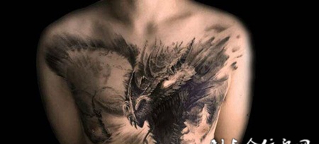巨龙咆哮，胸部欧美魔龙霸气纹身