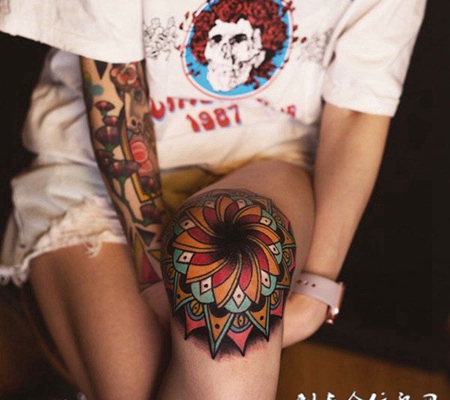 命运的轮回，爆膝曼陀罗彩绘纹身