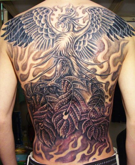 满背朱雀纹身图案