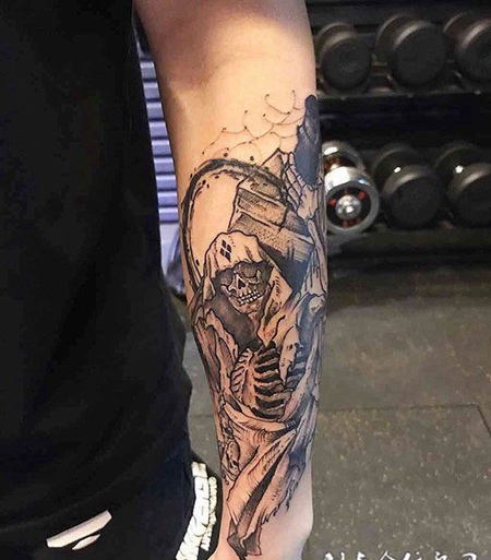 勾魂夺魄，手臂死神创意纹身图案