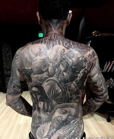 破碎的梦，满背欧美风格纹身图案