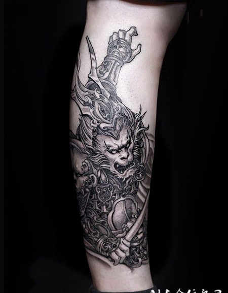 大闹凌霄殿，小腿个性斗战胜佛纹身图案