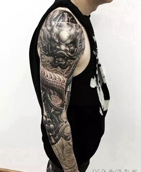 九龙壁，霸气神龙机械臂纹身