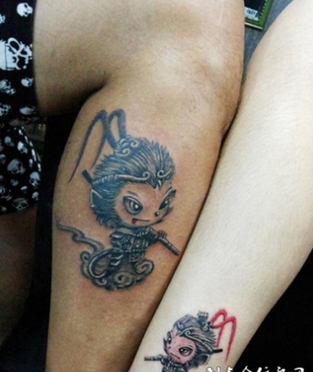 情侣唯美好看孙悟空腿部纹身图案