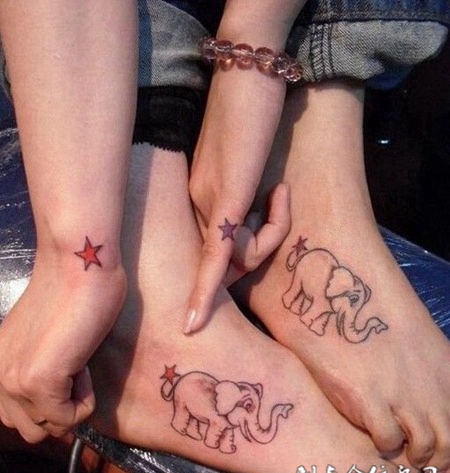 情侣脚裸个性大象爱情纹身图案
