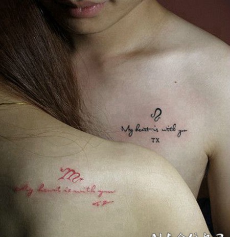 情侣肩部唯美爱情个性英文纹身图案